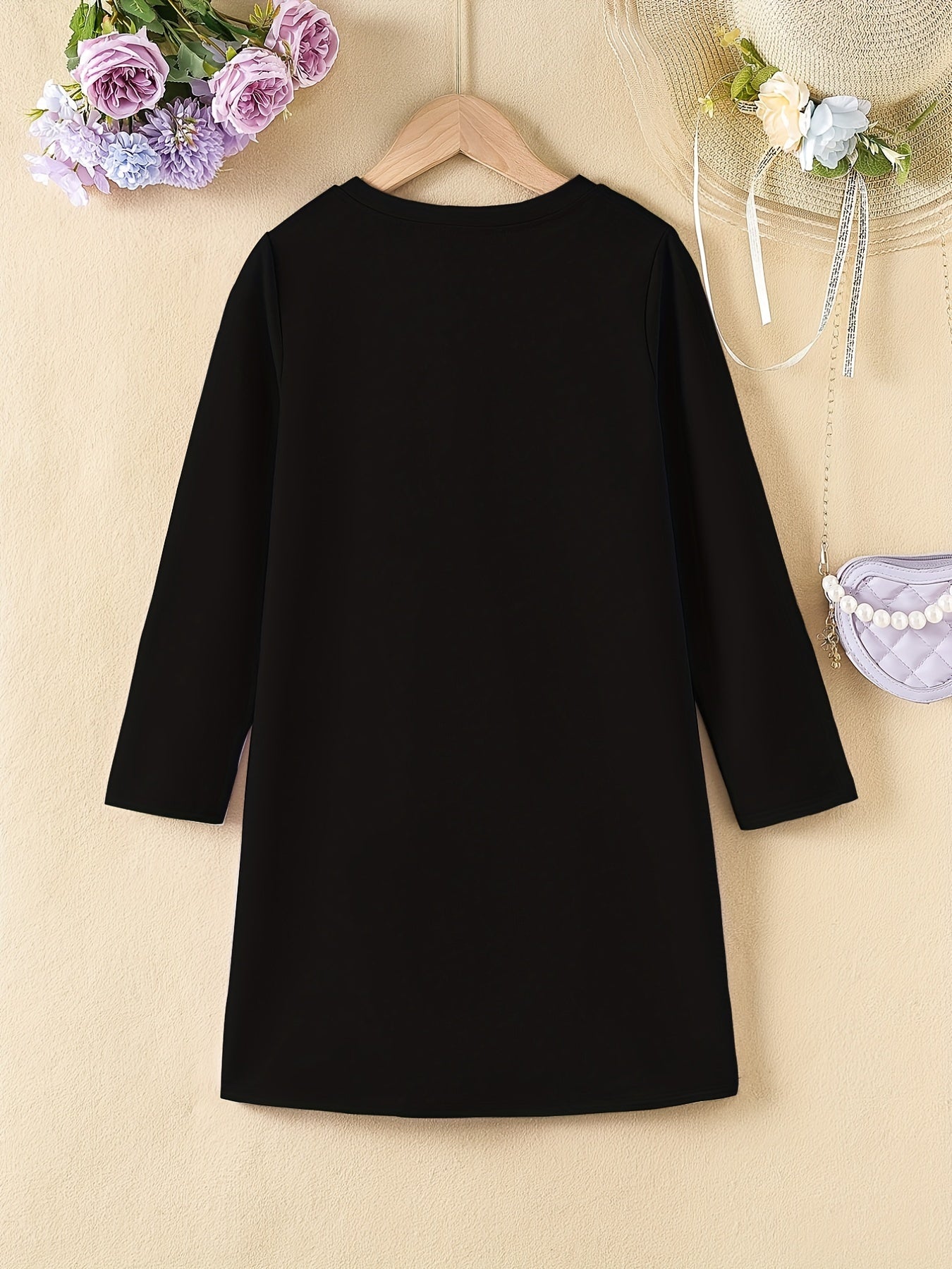 Girls' Letter Print Long Sleeve A Line Dress for Spring Fall