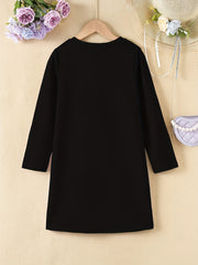 Girls' Letter Print Long Sleeve A Line Dress for Spring Fall