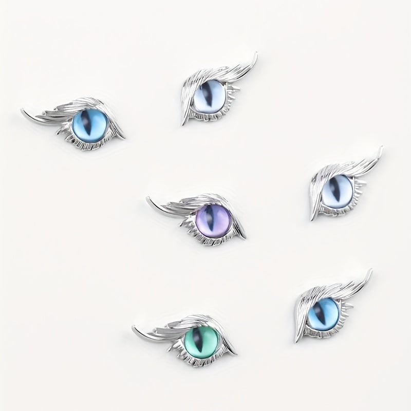Cat Eye Stud Earrings w/ Feather 2pcs Pair