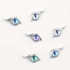 Cat Eye Stud Earrings w/ Feather 2pcs Pair
