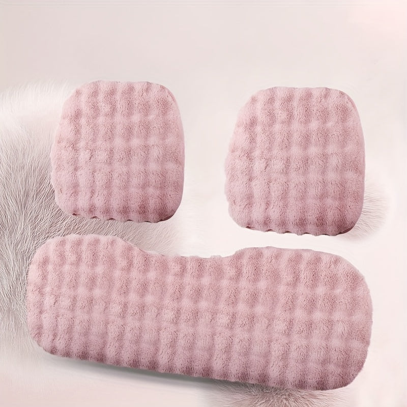 3pcs Plush Winter Warm Car Seat Cushion Set Non-slip Universal Seat Cushion