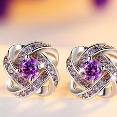 2pcs Pair Men's Earrings Clover & Purple Faux Diamond