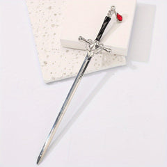 Chinese Style Punk Ruby Hairpin Silvery Sword Hanfu Vintage Hair Pin