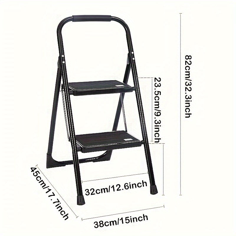 Steel 2 Step Folding Step Ladder Anti Slip Sturdy Handgrip Step Stool