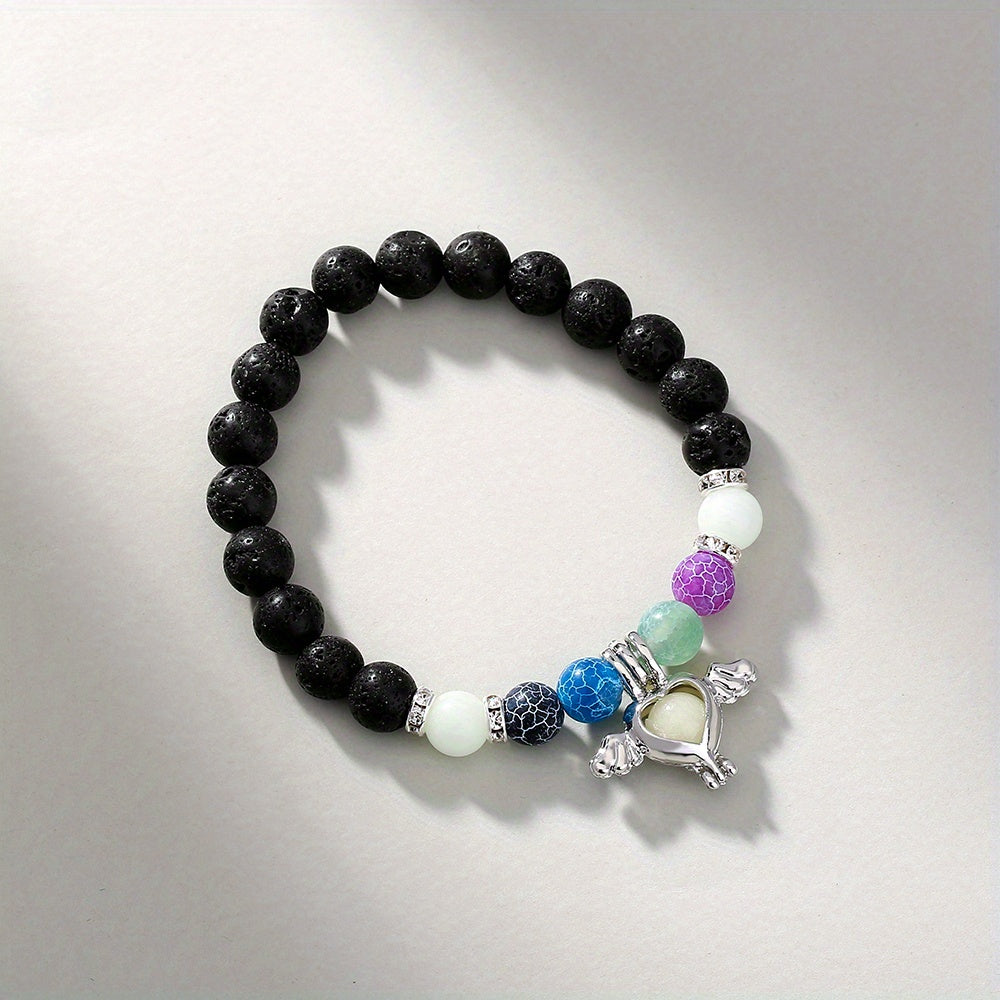 Stone Smooth Bracelet with Lotus Pendant Glowing Beads