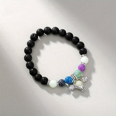 Stone Smooth Bracelet with Lotus Pendant Glowing Beads