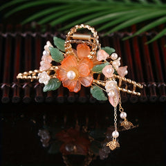 Flower Hair Claw Shark Claw Resin Flower Faux Pearl Hair Clip