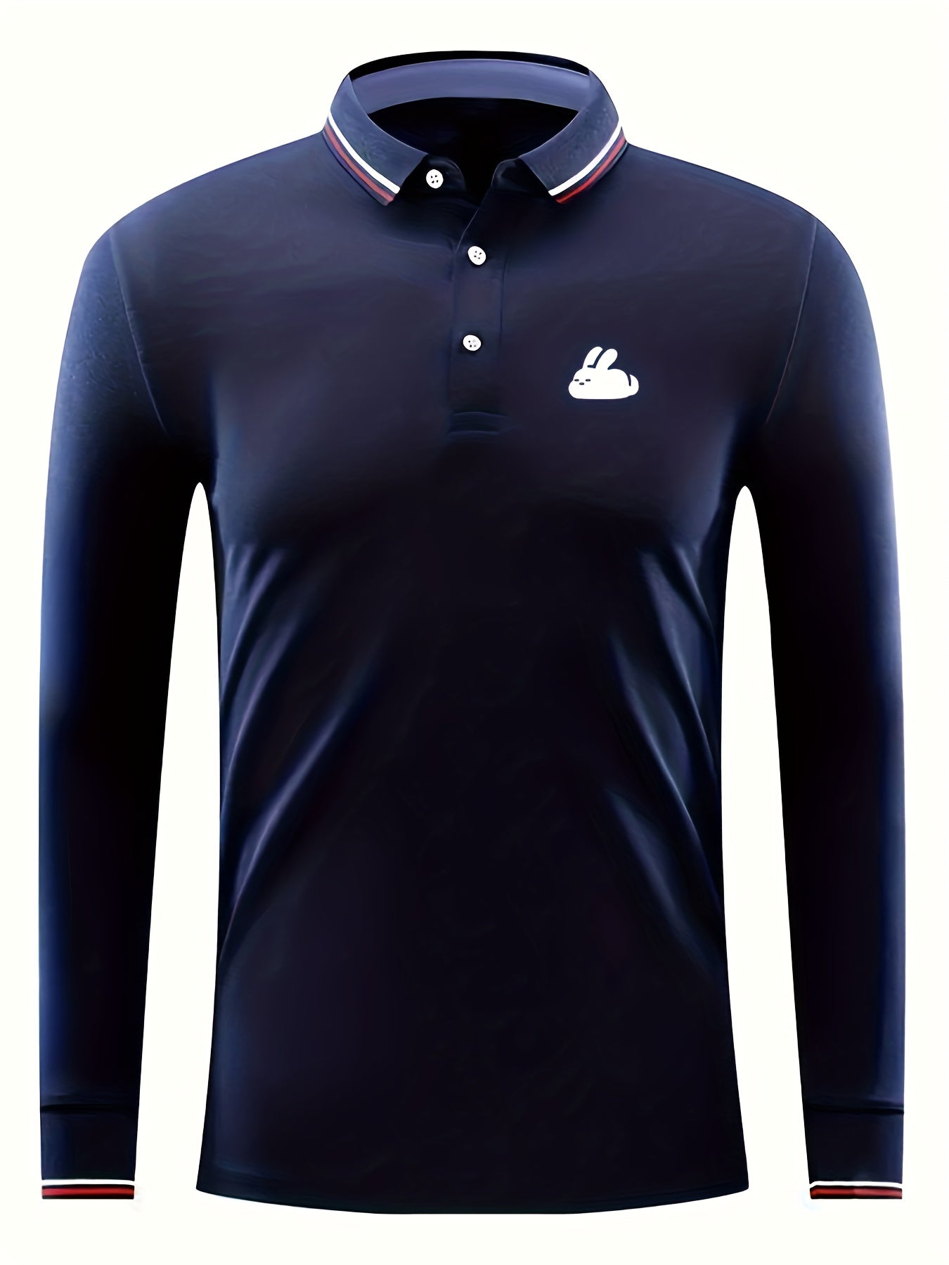 Men's Bunny Print Polo Shirt Long Sleeve Lightweight