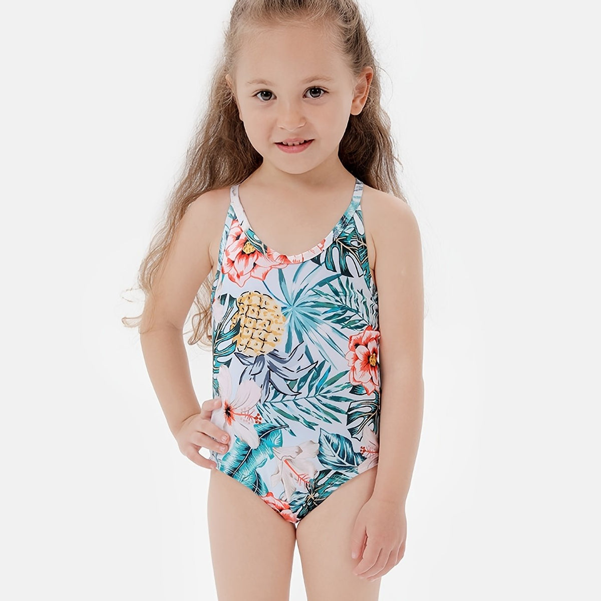 Toddler Girls Tropical Flowers One Piece Swimsuit