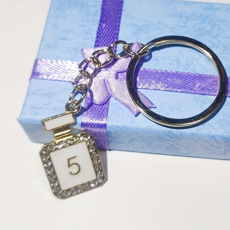 Rhinestone Decor Perfume Bottle Keychain Metal Key Ring Customizable Gift