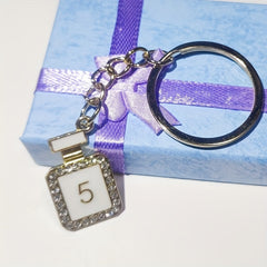 Rhinestone Decor Perfume Bottle Keychain Metal Key Ring Customizable Gift
