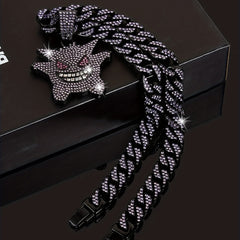 Women's Hip Hop Punk Ghost Pendant Necklace with Rhinestones Glitter Cuban Chain