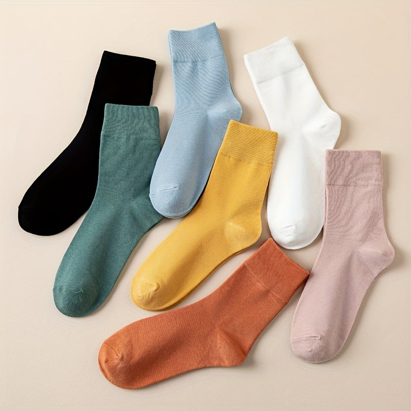 5 Pairs Women's Comfy & Breathable Mid Tube Socks Solid Color Stockings