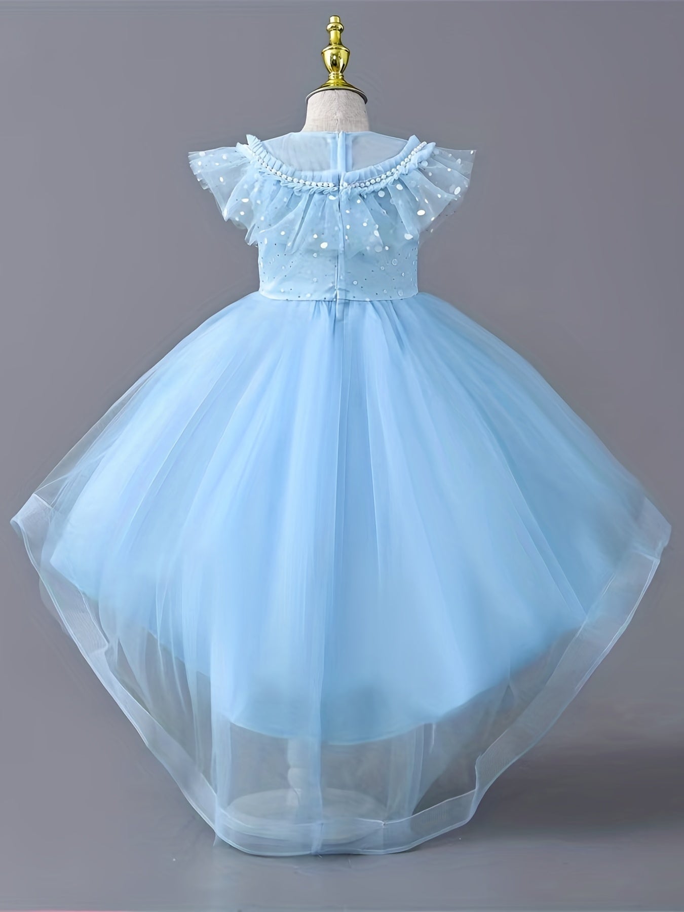 Girls Flowers Embroidery High Low Party Dress