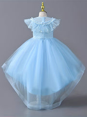 Girls Flowers Embroidery High Low Party Dress