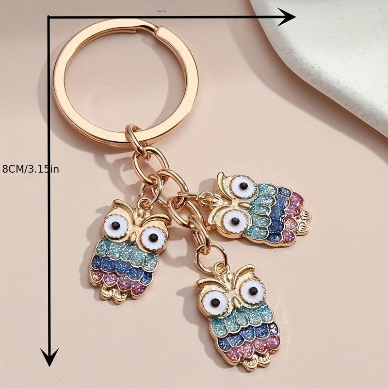 Cartoon Owl Keychain Glitter Animal Key Ring Purse Bag Charm
