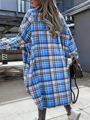  Plaid Print Button Up Long Sleeve Shacket