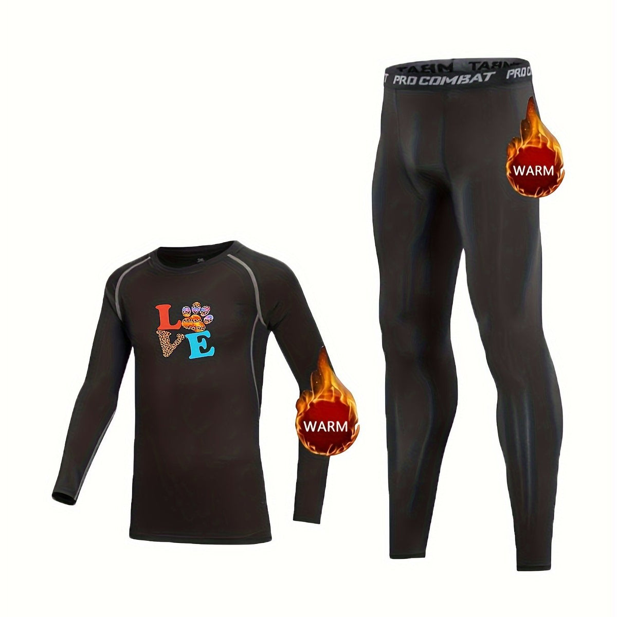 Kids Fleece Lined Warm Compression Base Set LOVE Print