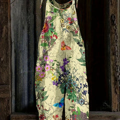  Floral Print Round Neck Tie Shoulder Cami Jumpsuit