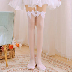 Bow Decor Thigh High Stockings Mesh Over The Knee Socks Women's Stockings