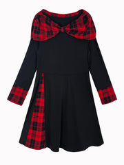  Colorblock Plaid Print Boat Neck Dress