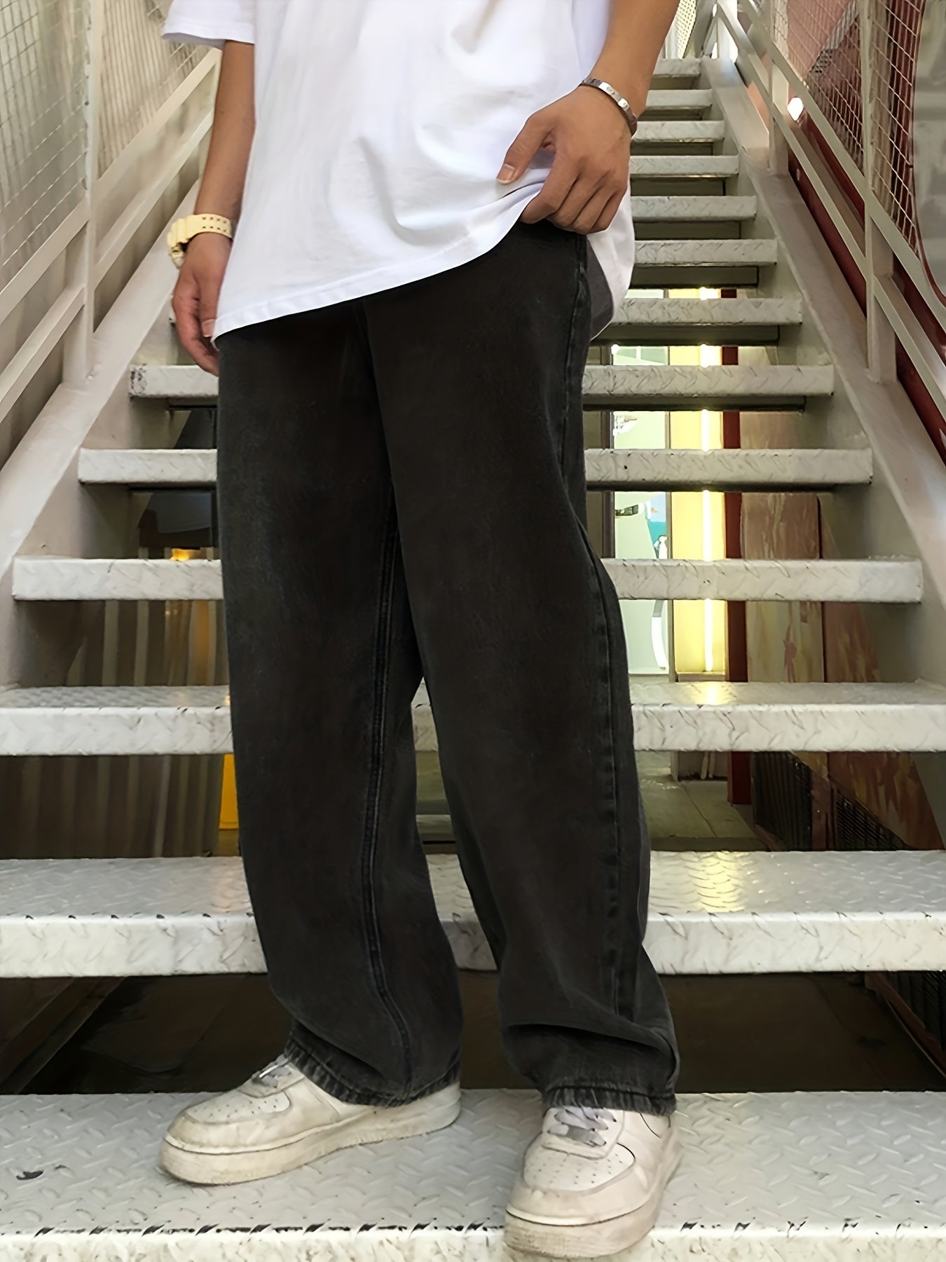 Slim Fit Classic Cotton Jeans Mens Casual Street Style Solid Denim Pants
