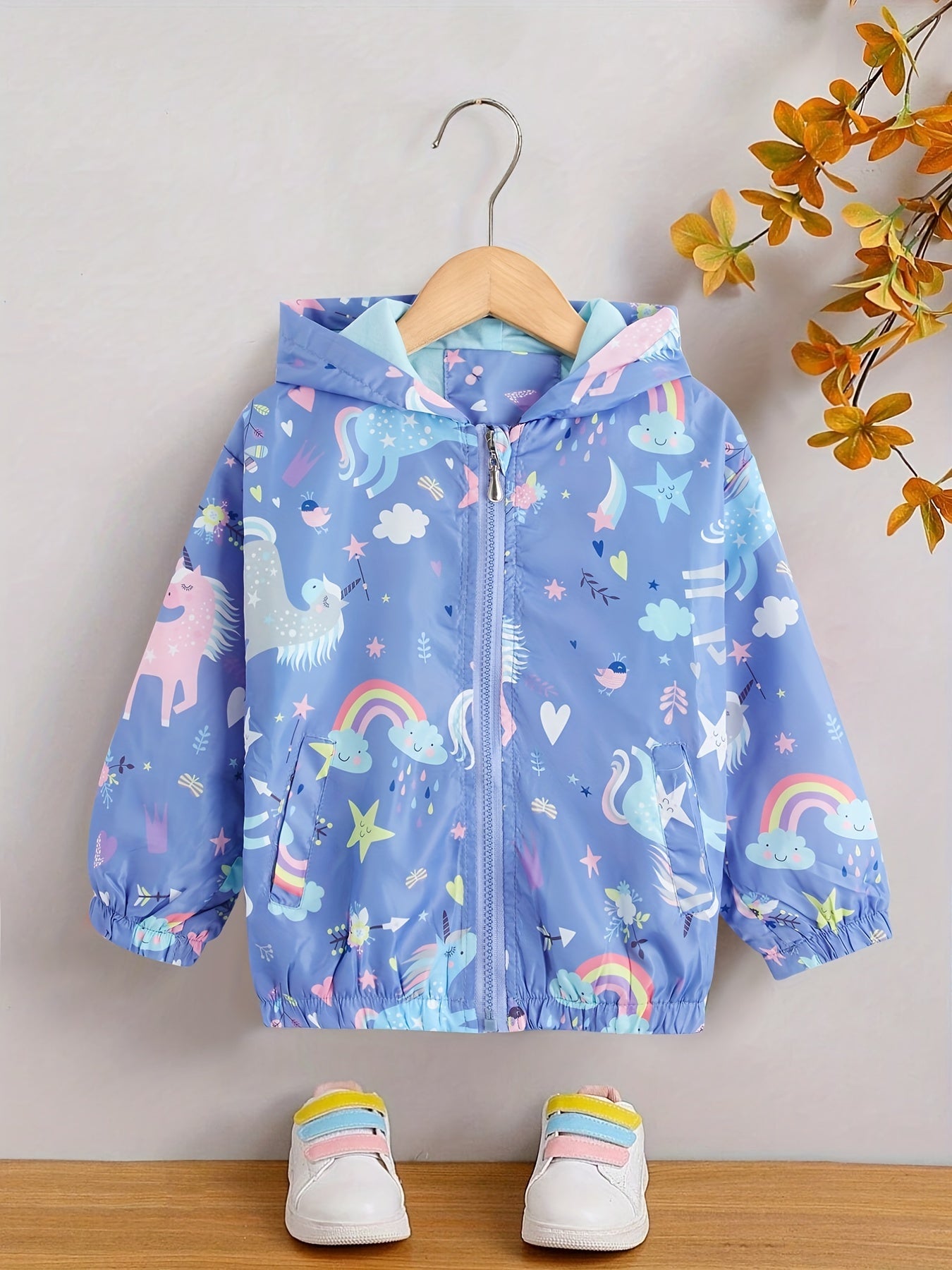 Girls' Unicorn Rainbow Print Hooded Jacket Spring Autumn Kids