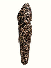 Leopard Print Button Up Jumpsuit with Belt