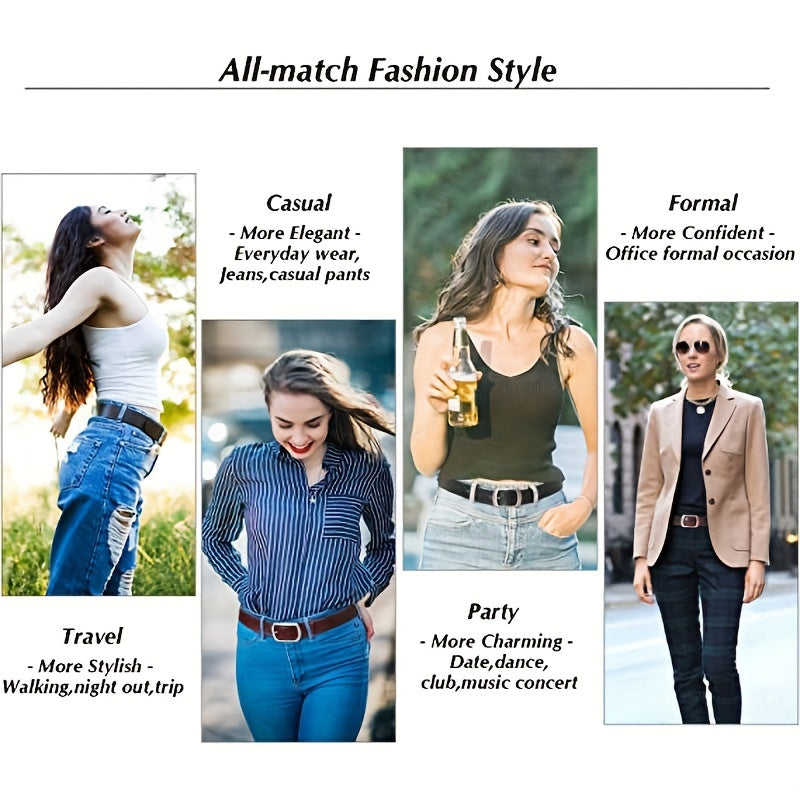 Women Leather Belts For Jeans Pants Dress Belt With Metal Pin Buckle