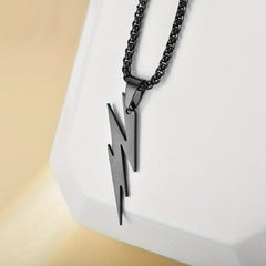 Silver Stainless Steel Lightning Pendant Men's Necklace