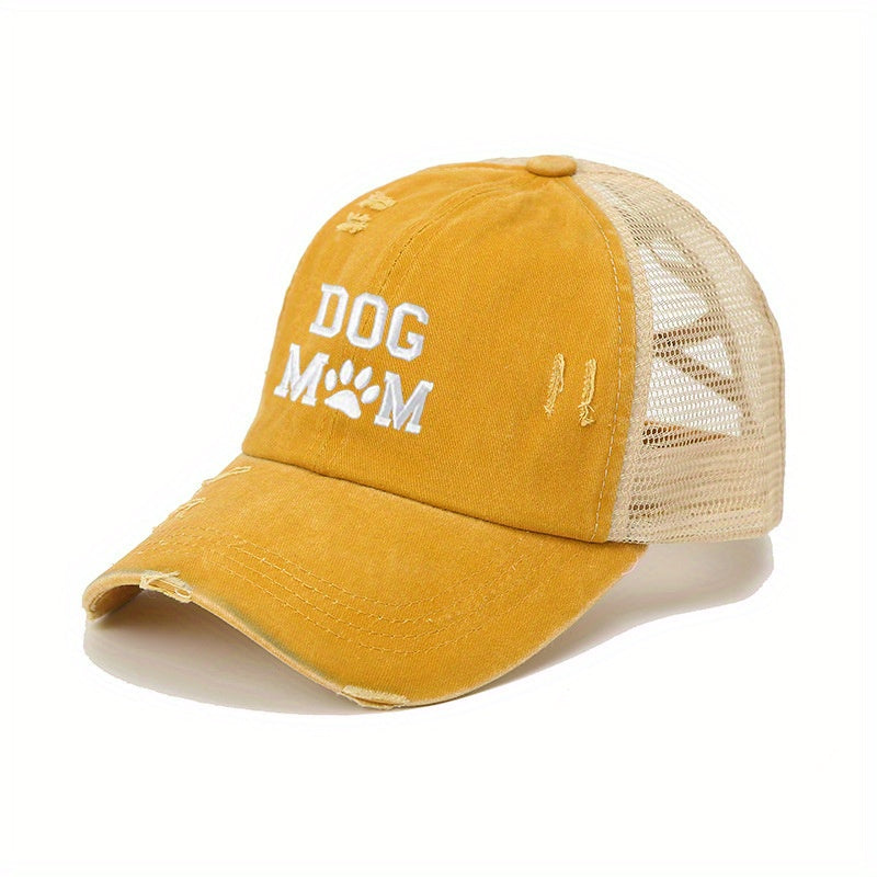 Dog Mom Ponytail Trucker Hat Washed Distressed Baseball Cap Y2K