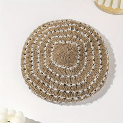 Double Hollow Out Beret Plaid Knitted Painter Cap Octagonal Hat Pumpkin Hat