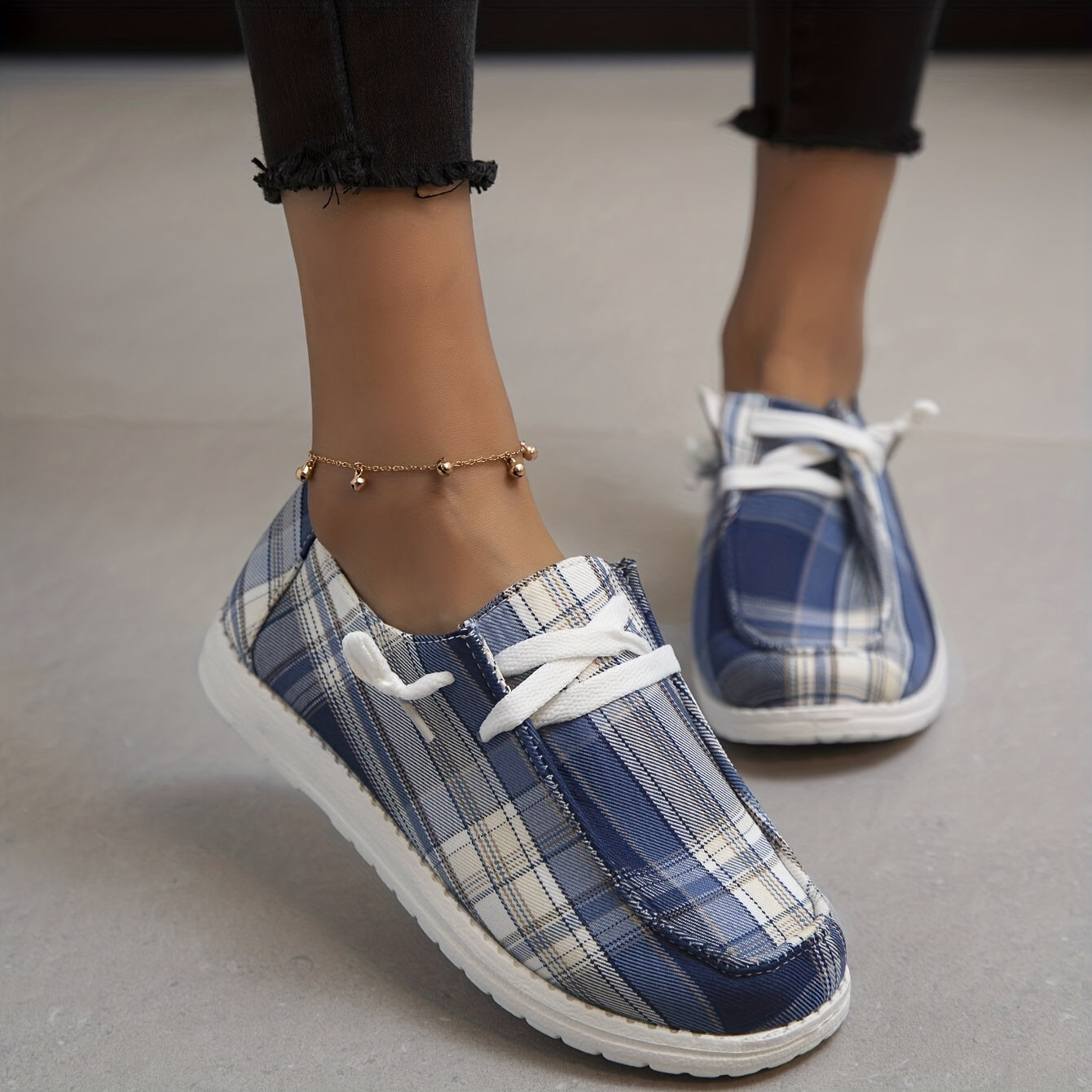 Women's Plaid Canvas Shoes Outdoor Lightweight Low Top Shoes