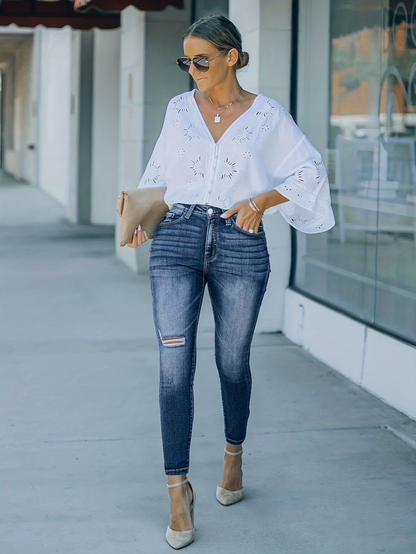  Sexy Jeans Women's Ripped High Rise Skinny Jeans