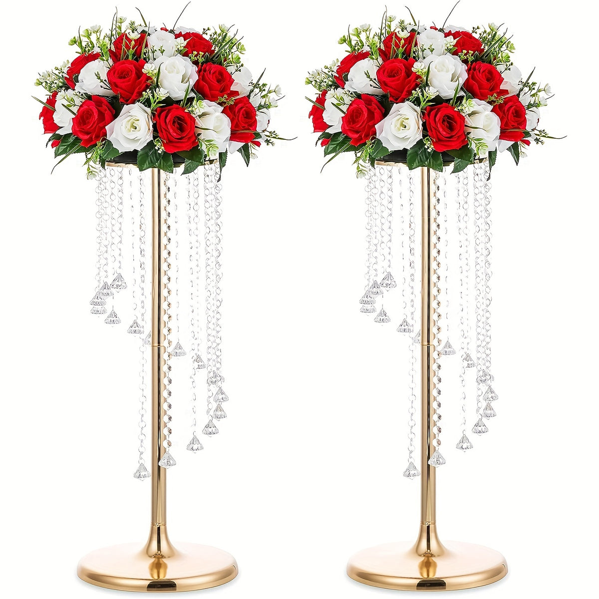 2pcs Tall Wedding Centerpieces Silvery Vases Crystal Flower Vase