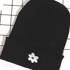 Embroidered Small Flower Beanie Winter Warm Ski Hat Unisex