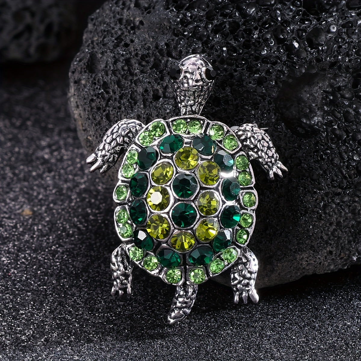 Hip Hop Green Turtle Animal Brooch Full Rhinestone