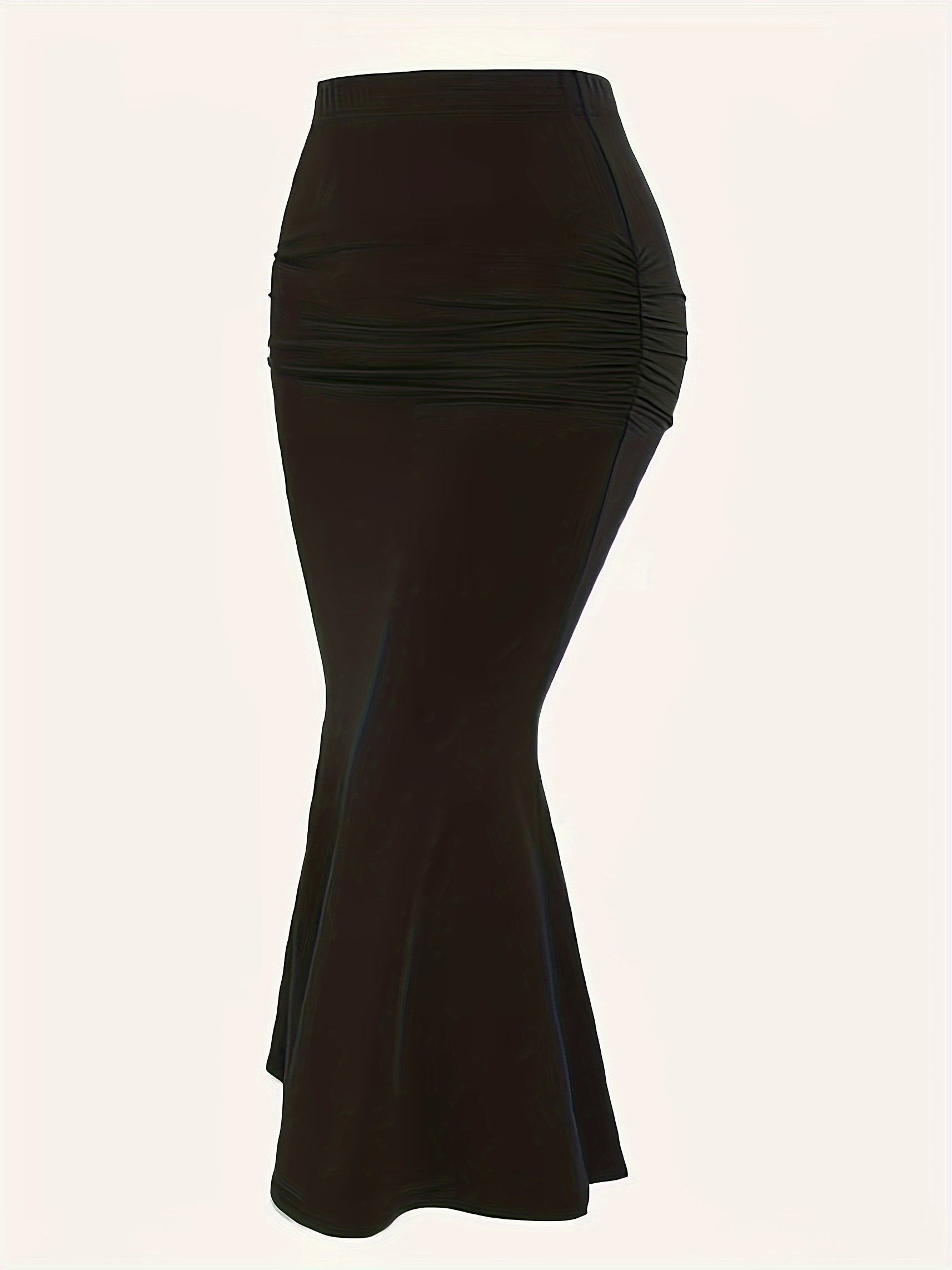  Solid Ruched Maxi Mermaid Skirt