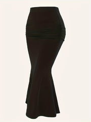  Solid Ruched Maxi Mermaid Skirt