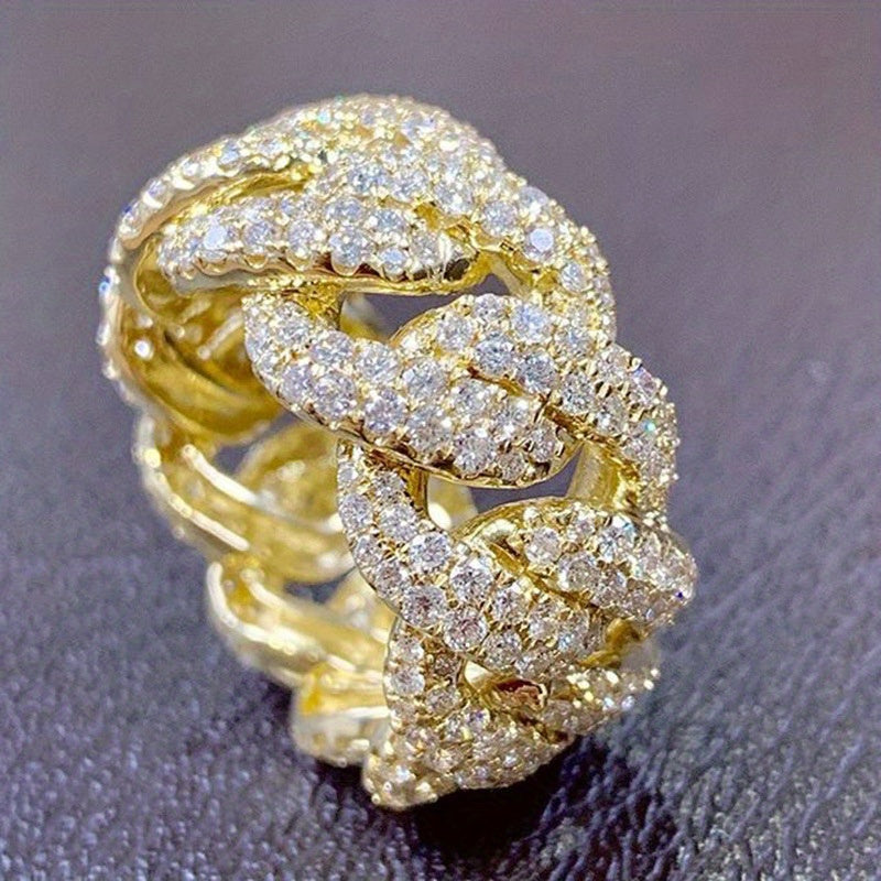 Zircon Inlaid Chain Ring For Men