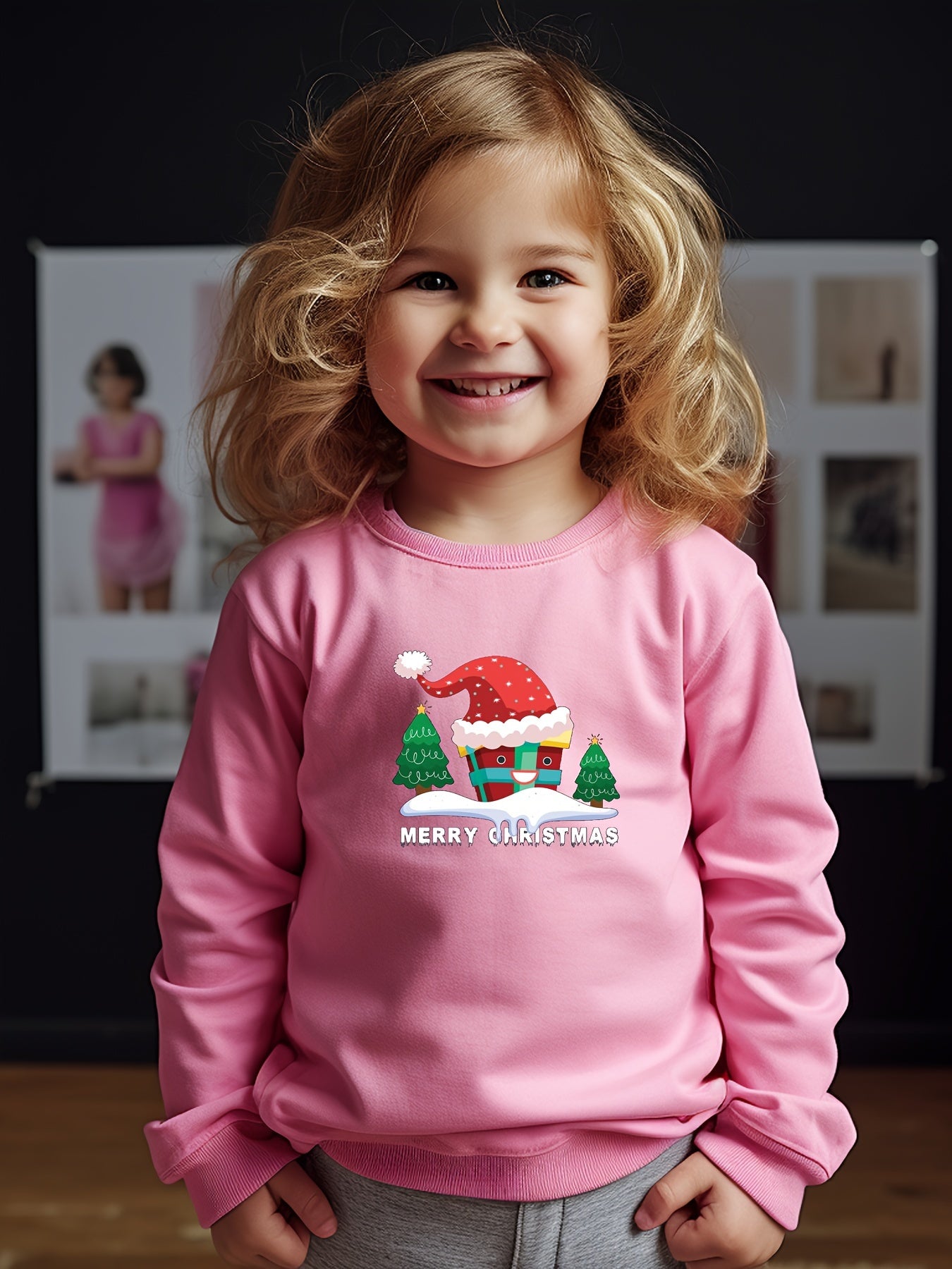 Christmas Gift Graphic Crew Neck Long Sleeve Sweatshirt for Kids