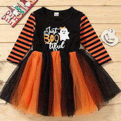 Halloween Toddler Baby Girls Dress Long Sleeve Mesh Gradient Party