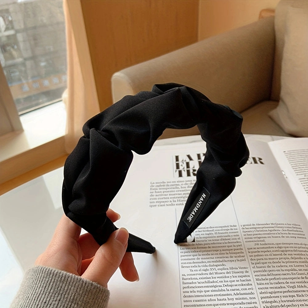 Ruffled Headbands For Women Solid Fabric Wide Hairbands