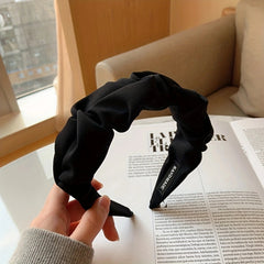 Ruffled Headbands For Women Solid Fabric Wide Hairbands