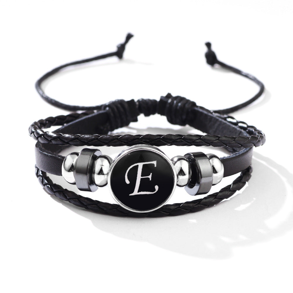 Stackable PU Leather Chain Bracelet with 26 English Letter Pattern