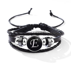 Stackable PU Leather Chain Bracelet with 26 English Letter Pattern
