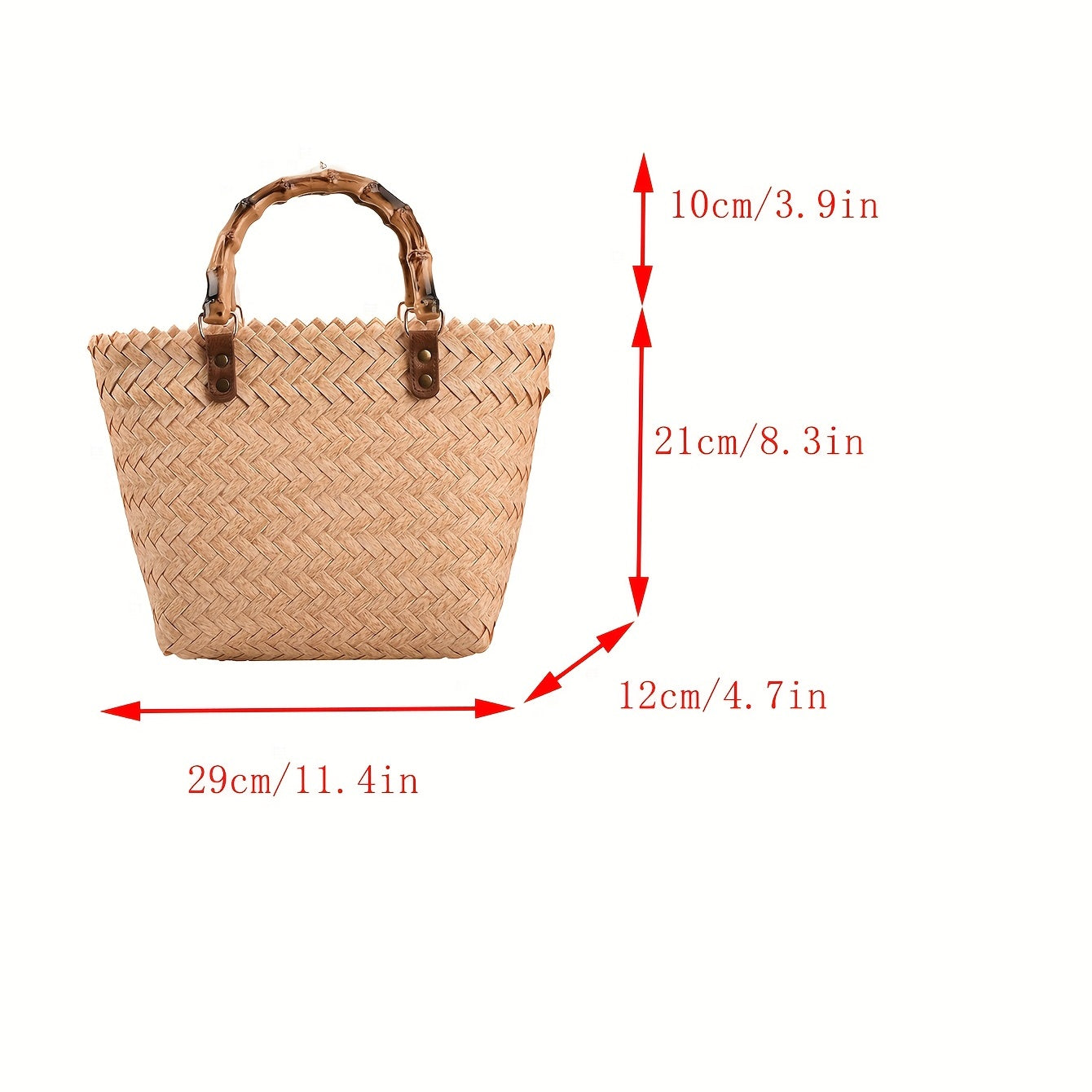Straw Woven Casual Handbag Double Handle Beach Bag