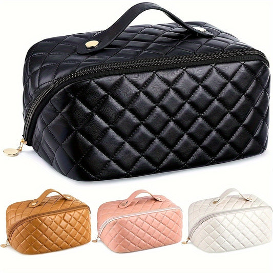Large Capacity Travel Cosmetic Bag PU Leather Waterproof Makeup Bag