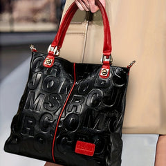 Women's Letter Embossed Leather Tote Bag Satchel Purses
