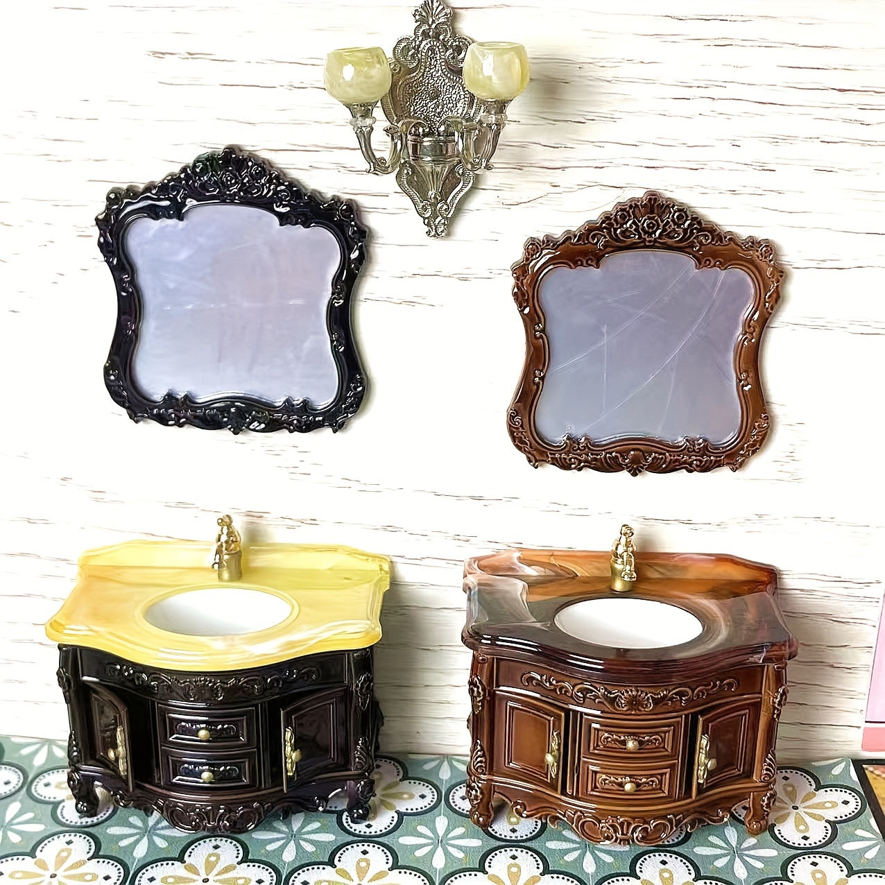 Vintage Bathroom Vanity Set with Drawers and Mirror Film Protector